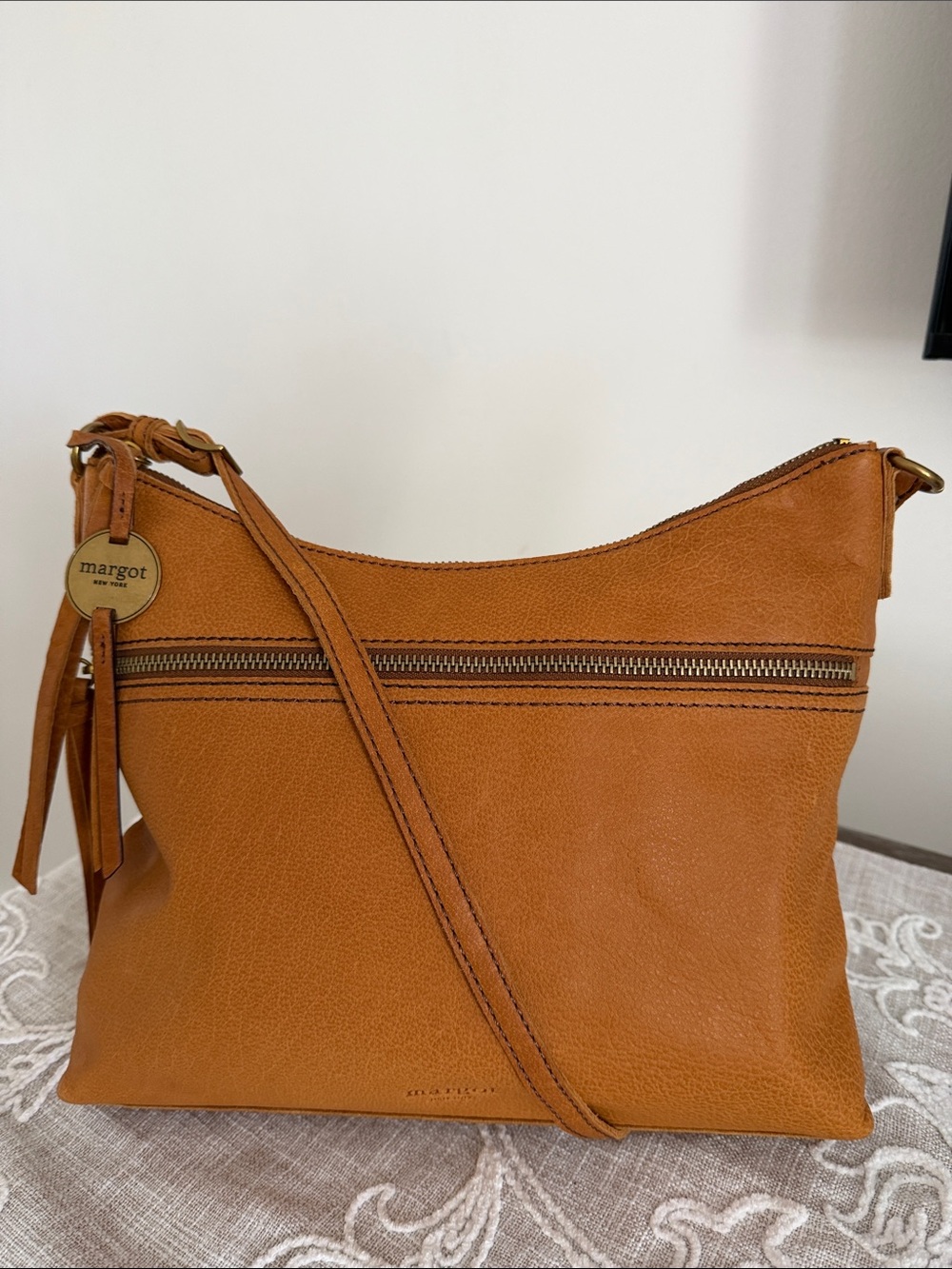 Margot Mary Tan Leather Crossbody Bag